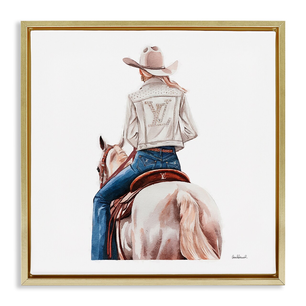 Stupell Industries Glam Girl on White Horse Floater Framed Canvas Wall Art Design by Amanda Greenwood